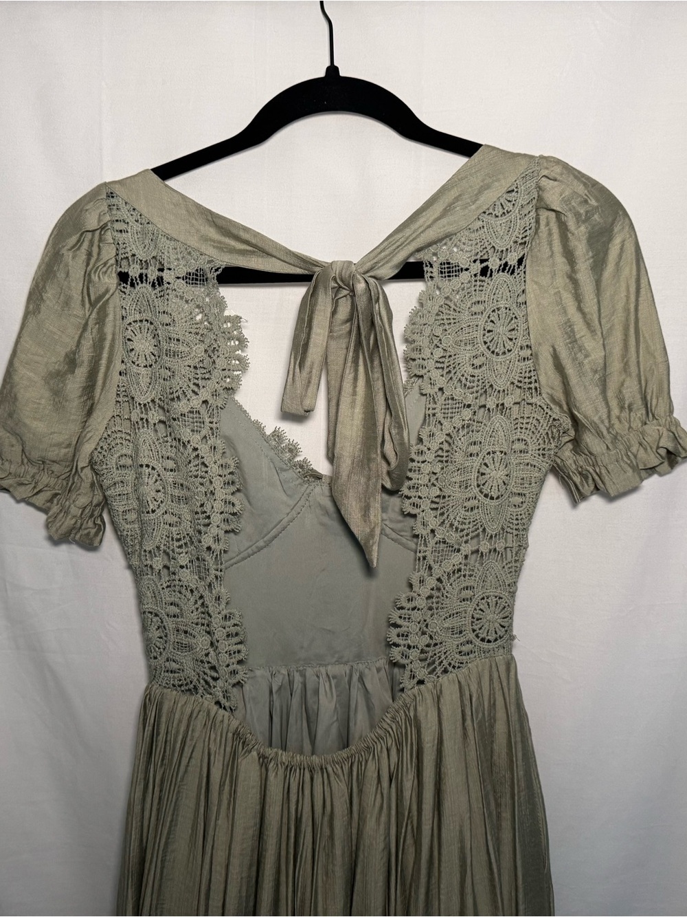 Altar'd State Elara Sage Green Lace Boho Maxi Dress Cottagecore Wedding Guest XS - Picture 5 of 11